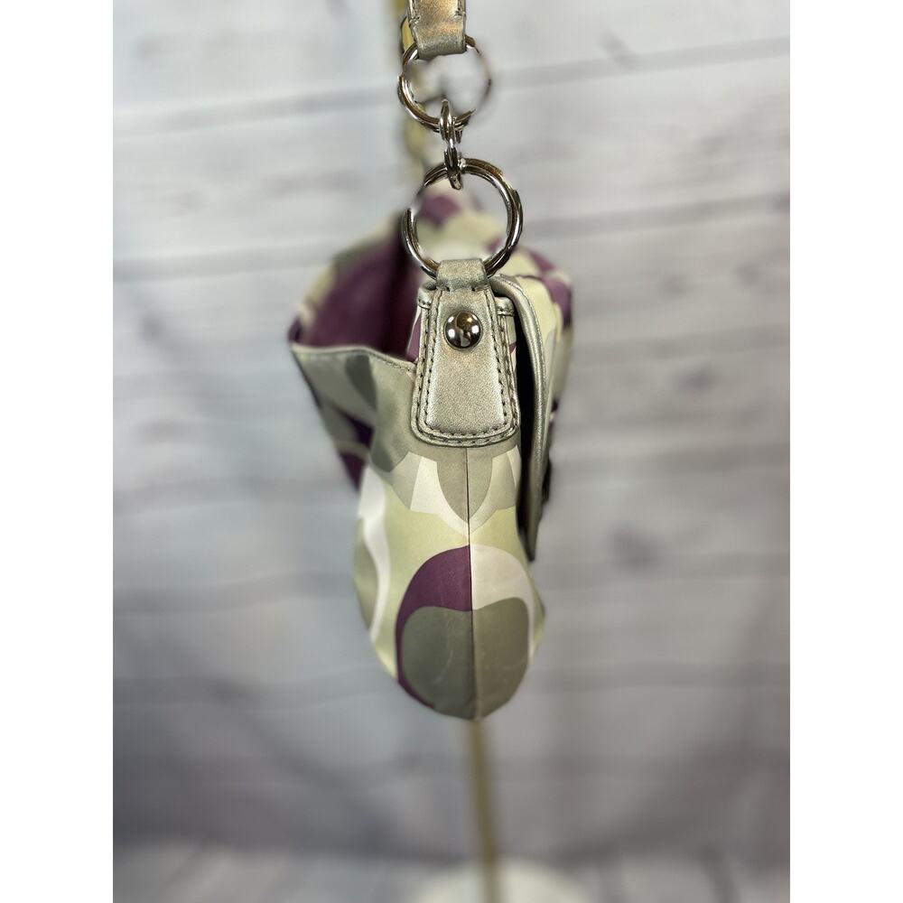 Coach Soho Signature Scarf Print Small Shoulder Bag Purple Silver Satin Handbag - Picture 6 of 13